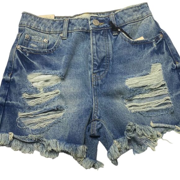 BAN-JARA Jr’s Sz 3/25 Super High Rise Loose Fit Cut Out Distressed Denim Shorts - Picture 4 of 5